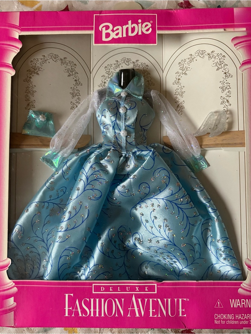 Barbie Deluxe Fashion Avenue- Light Blue Glitter Swirl Ball Gown & Accessories
